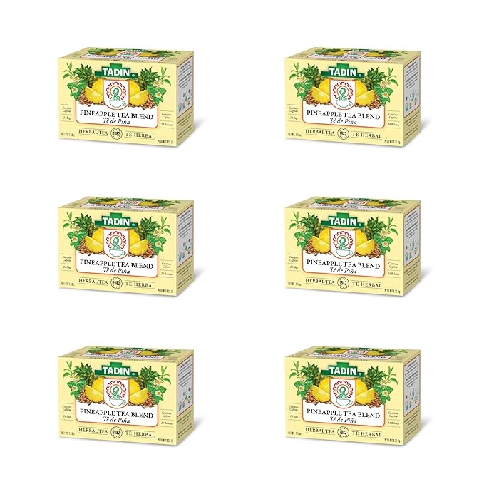 Tadin Pineapple Herbal Tea Contains Caffeine Individually Wrapped Tea Bags Best Hot or Iced 24 Tea Bags Per Box Pack of 6
