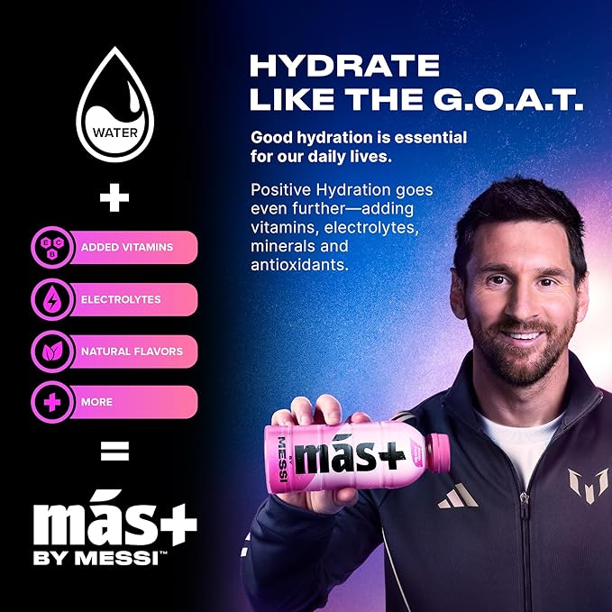 Más+ By Messi 19.2oz Miami Punch Sports Drink &amp Hydration Beverage Natural Flavors with Vitamins and Electrolytes No Artificial Sweeteners or Colors 12-pack