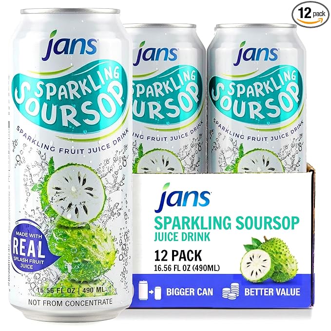 JANS Sparkling Soursop Soda Drink 16.9 oz (Pack of 12) Guanabana Soda Drink |100% Pure Soursop Graviola | NOT From Concentrate Refreshing Taste of the Tropics