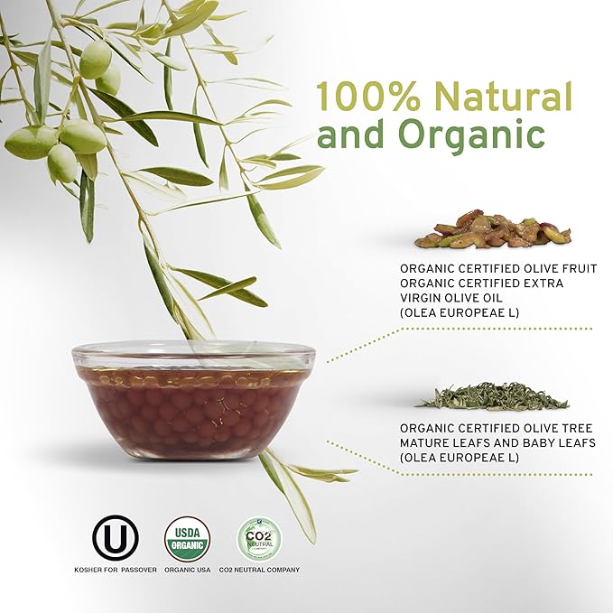 Organic Olive Leaf Extract Capsules PowerUp Pearls by OLIVIE Hydroxytyrosol Supplement Antioxidant Polyphenols Immune &amp Brain Support 100g