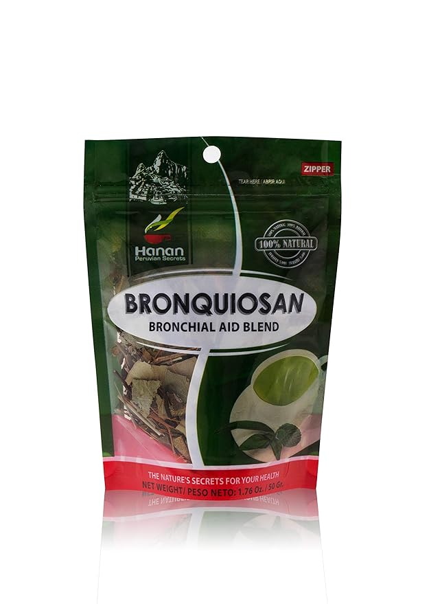 Hanan Peruvian Secrets Bronquiosan Herbal Tea | 100% Natural Bronchial Aid Blend | 1.76oz / 50g | Naturally Aids in Soothing the Throat and Alleviating Seasonal Respiratory Discomfort (3 Pack)