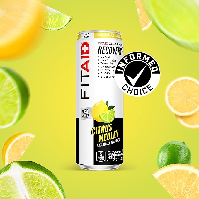 FITAID ZERO Keto-Friendly Number 1 Post-Workout Recovery Drink Contains Zero Sugar BCAAs Glucosamine 5 Calories 12 Fl Oz (Pack of 12)