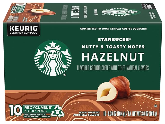 Starbucks Flavored Coffee K-Cup Pods Hazelnut Flavored Coffee Made without Artificial Flavors Keurig Genuine K-Cup Pods 10 CT K-Cups/Box (Pack of 2 Boxes)