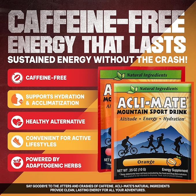 Acli-Mate Mountain Sport Drink Mix Variety Pack – High Altitude Acclimatization Electrolyte Powder Packets – CranRaspberry &amp Orange Flavors for Energy Hydration and Recovery (60 Total Packets)