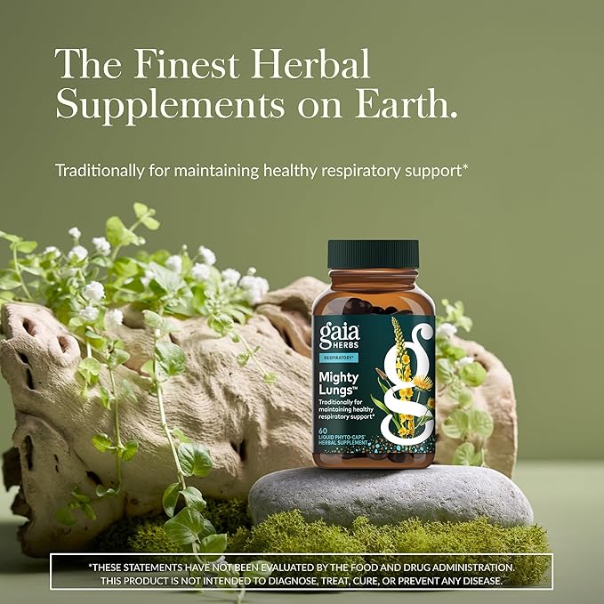 Gaia Herbs Mighty Lungs - Lung Support Supplement with Herbs Traditionally Used to Help Maintain Respiratory Health* - 60 Vegan Liquid Phyto-Caps (60 Servings)