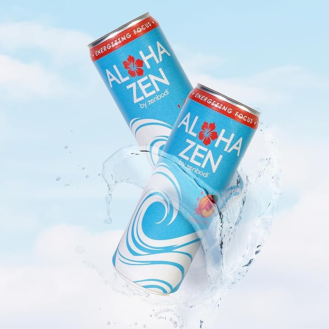 Zenbodi Aloha Zen Peach Tea - AWAKEN Functional Beverage - 12 Pack Energy Drink Zero Sugar Energy Drinks with L-Alpha GPC Caffeine and L-Theanine