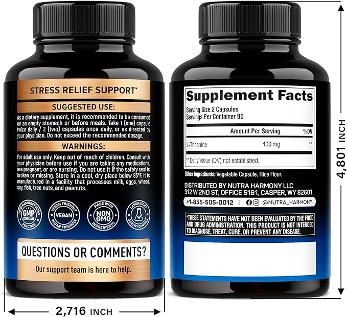 L Theanine 400 mg | L-Theanine Stress Relief | Extra Strength Supplement | Made in USA | Relaxation Sleep &amp Calm Support | For Men &amp Women | Plant Based Non-GMO &amp Gluten-Free | 180 Vegan