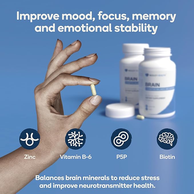 Brain - Balanced Neurotransmitter Support Supplement - Zinc B6 Biotin for Cognitive Function - 90 Veggie Capsules (Brain)