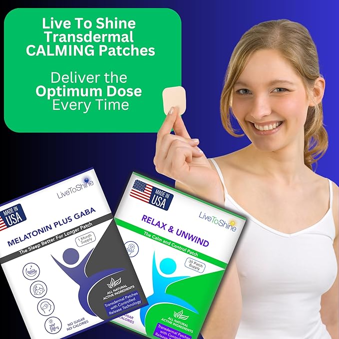 Live To Shine Sleep Patch &amp Stress Relief Patch Bundle – Melatonin GABA + Relax &amp Unwind Patches – Premium USA-Made Natural Calming Day and Night from