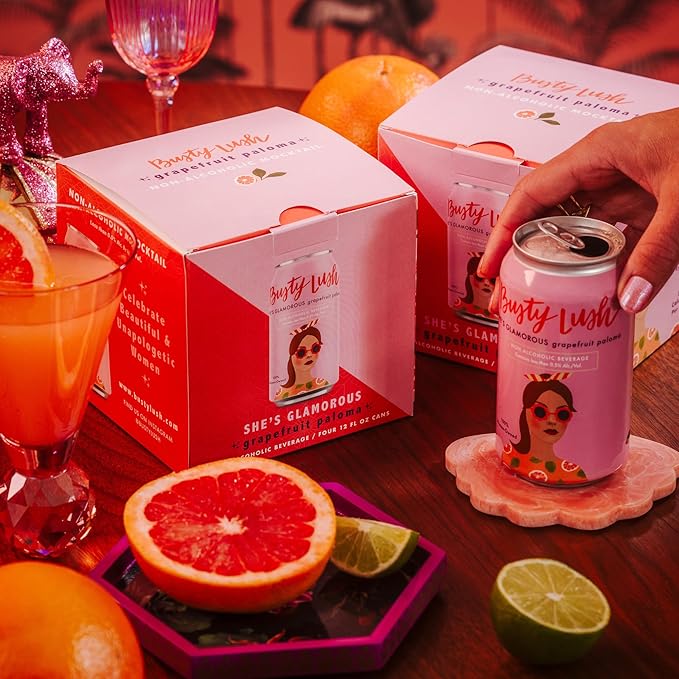 Busty Lush Craft Mocktails – Non-Alcoholic Sparkling Drinks Zero Proof Drinks Grapefruit Paloma Alcohol Alternative – Low Sugar &amp Low Calorie Ready to Drink | 12 oz (8-Pack)
