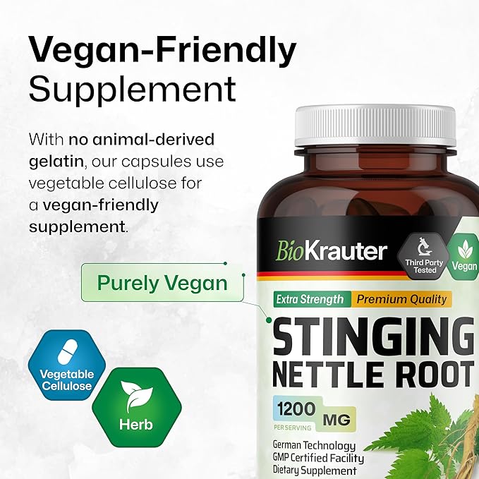BIO KRAUTER® Stinging Nettle for Seasonal Support - Stinging Nettle Root Supplement (Urtica Dioica) 1200 mg for Urinary Tract Support &amp Daily Wellness - 250 Capsules 125 Days of Supply Non-GMO