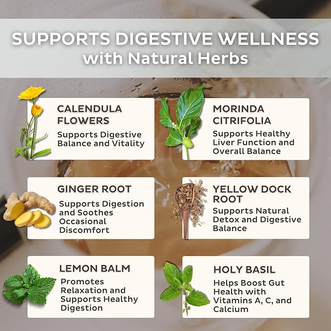 Trust Your Gut Organic Herbal Tea Blend – Lemon Balm Holy Basil Dandelion &amp Ginger Root – Supports Healthy Digestion &amp Gut Balance – Apple Cider 30 Bags