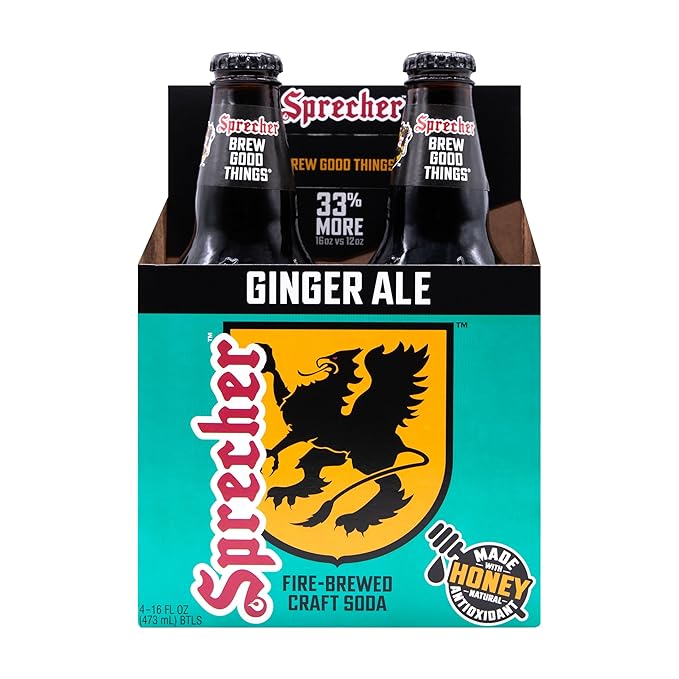 Sprecher Ginger Ale in 16 fl oz Glass Bottles (24 Pack) Fire Brewed Craft Glinger Soda with Real Honey Crisp Natural Ginger Flavor Naturally Flavored Gourmet Soft Drink