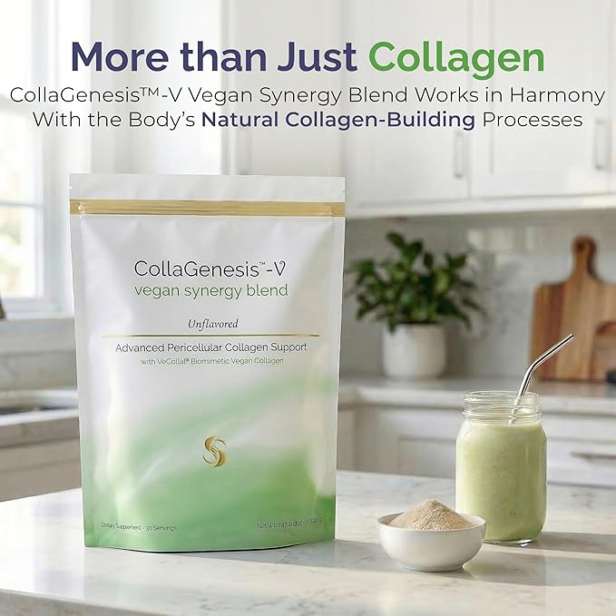 CollaGenesis™-V – 25g Protein Vegan Collagen MSM &amp Hyaluronic Acid Complete Amino Acid Profile Vitamins &amp Minerals Collagen Support Cofactors – Vegan Synergy Blend – Unflavored