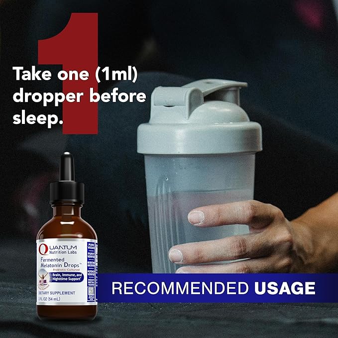 Quantum Nutrition Labs Fermented Melatonin Drops - Melatonin Liquid for Adults Sleep Support Made with Organic Ingredients Vegan Friendly - 2 Fl Oz (54 Servings)