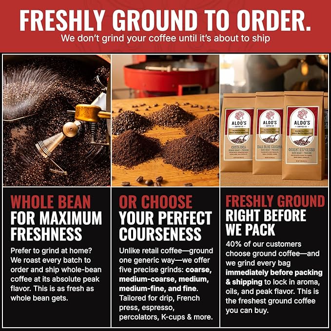 Aldo’s Coffee Co. Organic Water Process Decaf Coffee Dark Roast 100% Arabica from East Timor 16 oz (Fine Grind)