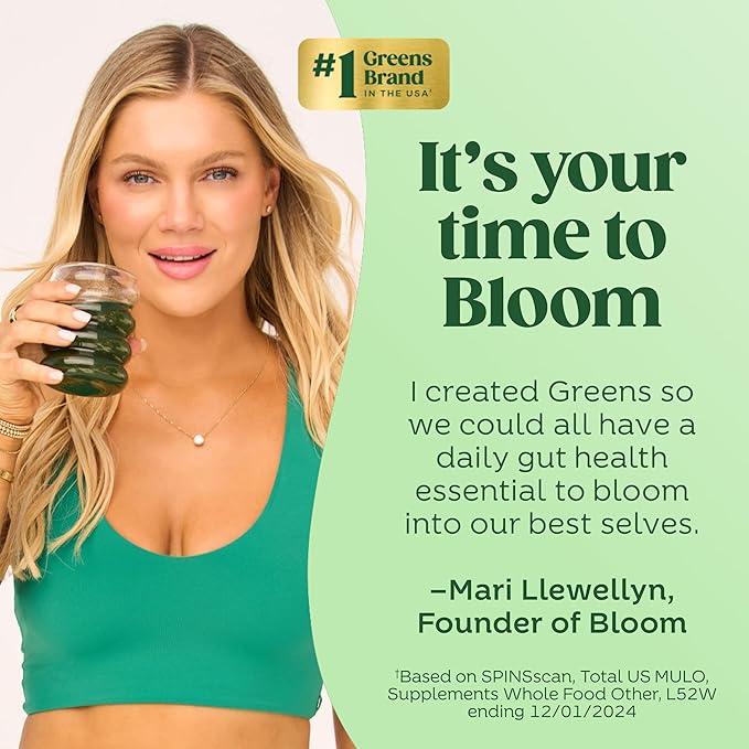Bloom Nutrition Superfood Greens Powder Digestive Enzymes with Probiotics and Prebiotics Gut Health Bloating Relief for Women Chlorella Green Juice Mix with Beet Root Powder 25 SVG Berry