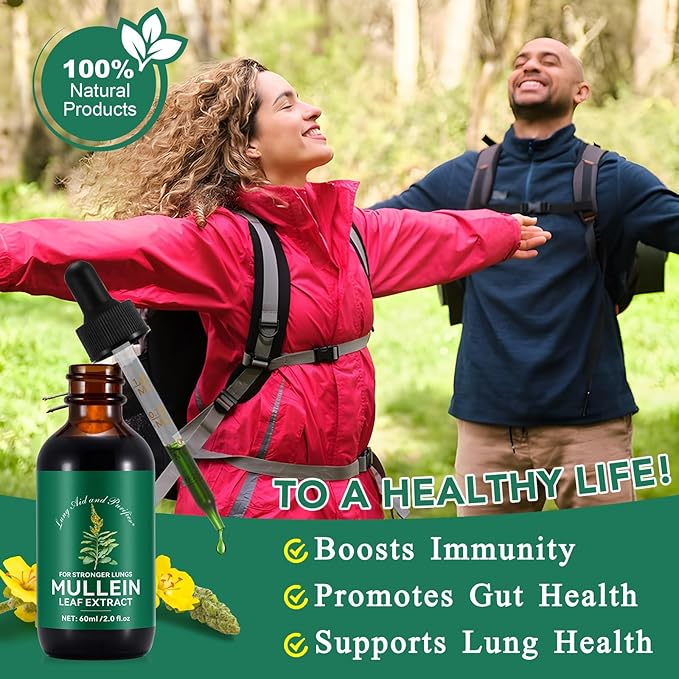 2 Pack Mullein Drops for Lungs Mullein Leaf Extract with ChlorophyllMullein Leaf Extract for Lung Cleanse and Respiratory Support -2 Bottles
