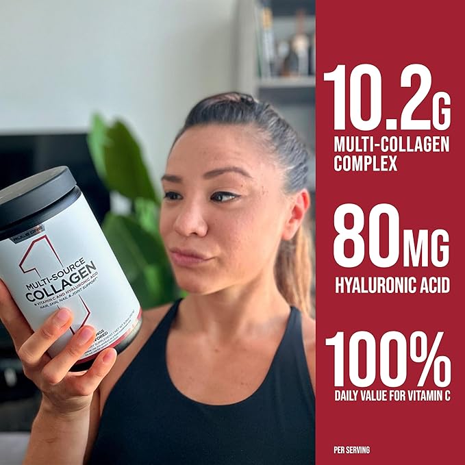 Rule 1 Proteins Multi-Source Collagen Powder - Bovine Chicken Fish &amp Eggshell Collagen Sources + Hyaluronic Acid &amp Vitamin C for Hair Skin &amp Nail Support (25 Servings Unflavored)