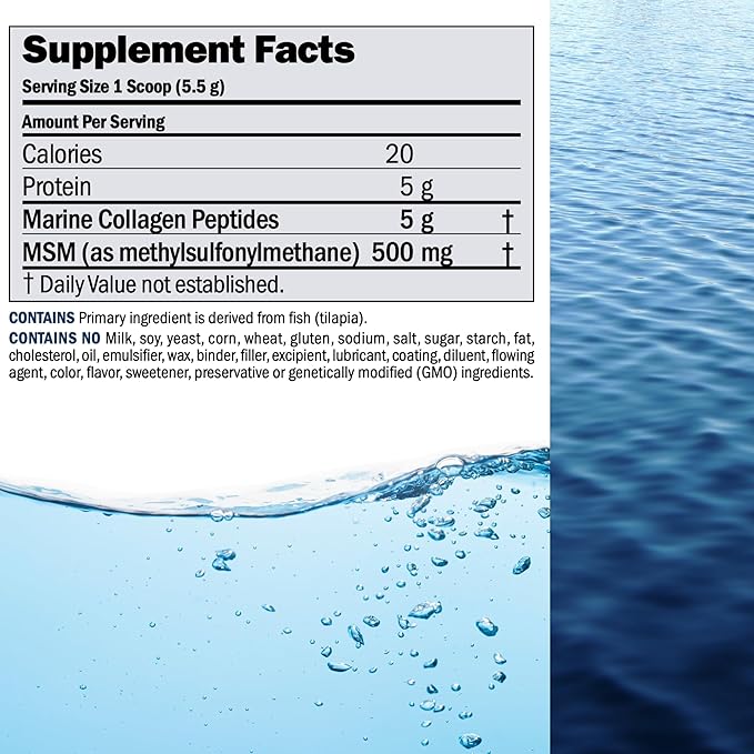ANDREW LESSMAN Marine Collagen Peptides Powder and MSM 60 Servings - Supports Radiant Smooth Soft Skin Comfortable Joints. Pure. Super Soluble No Fishy Flavor No Additives Non-GMO