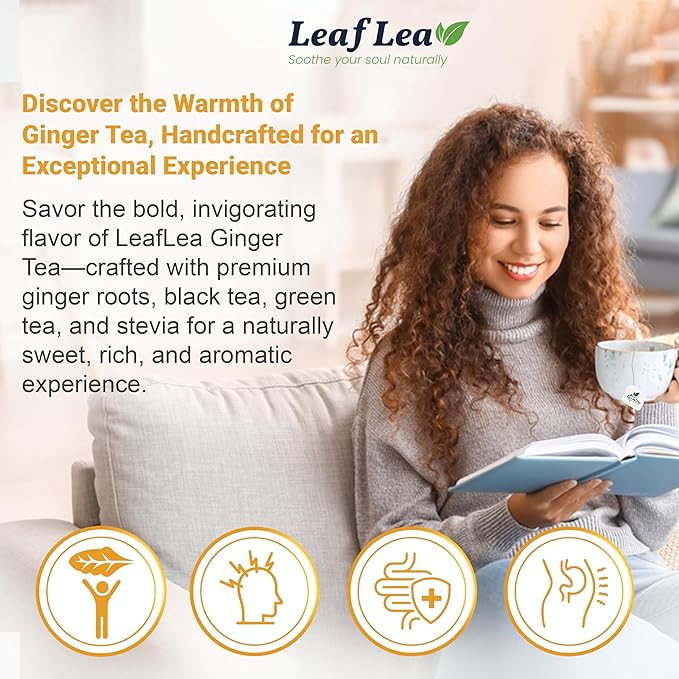 LeafLea Ginger Green Tea 120 Tea Bags Premium Green Tea Blend with Pure Ginger Root Supports Digestive Wellness Natural Flavor Low Caffeine Sugar-Free