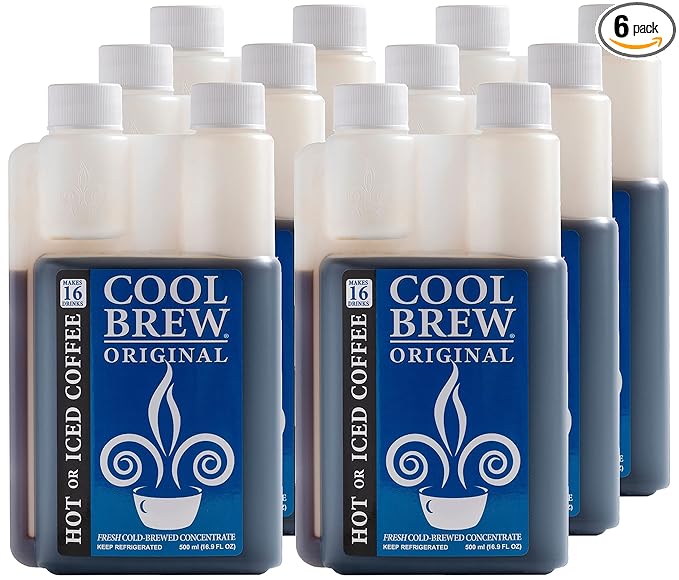 CoolBrew Original 6 Pack - 16 DRINKS PER BOTTLE - Fresh Cold Brew Liquid Concentrate - For Iced or Hot Coffee Unsweetened No Preservatives