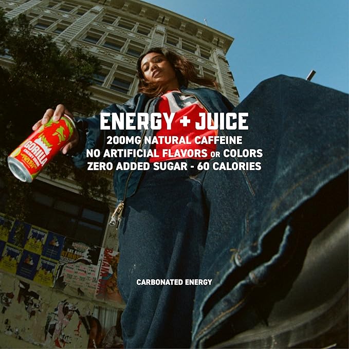 Gorilla Energy Drink Watermelon Melon 200mg Natural Caffeine Real Fruit Juice Squeezed &amp Concentrated L-Theanine Taurine Ginseng Acetyl L-Carnitine No Added Sugar and No Artificial Colors
