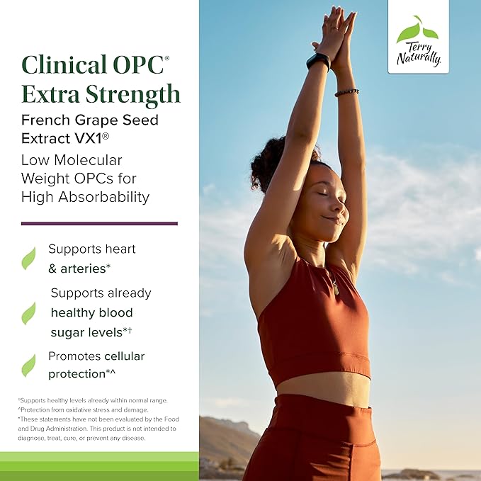 Terry Naturally Clinical OPC Extra Strength - Healthy Heart &amp Artery Support - Aids Brain Health &amp Function for Focus and Concentration - Offers Antioxidant Activity - 400 mg 90 Softgels