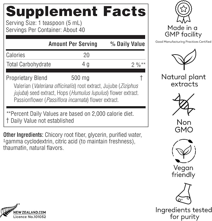 Calm &amp Sleep Syrup Supplement Naturally Reduce Stress and Improve Sleep with Valerian Root Hops Flower Extract and Passionflower - 6.7oz