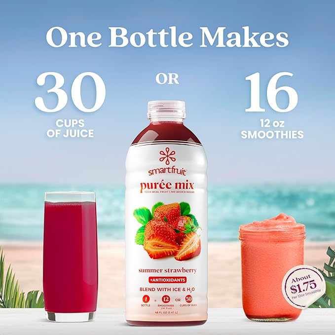 Smartfruit Summer Strawberry + Antioxidants – 100% Real Fruit Purée with Strawberries Apple &amp Pineapple – Great for Smoothies Juice Yogurt Cocktails Teas &amp More – 2-Pk 48oz Each