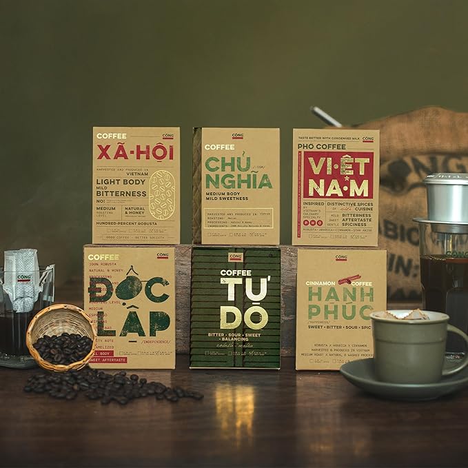 CONG CAPHE - Vietnamese Coffee Gift Set – 6 Premium Boxes of Coffee Drip Traditional Robusta &amp Arabica Blend Medium Roast
