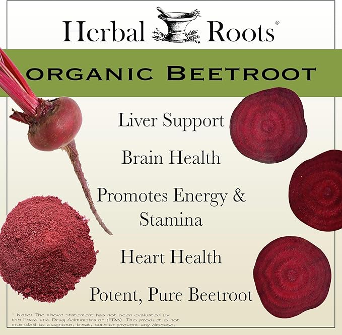 Herbal Roots Organic Beet Root Powder Capsules - 1500mg per Serving - Certified USDA Organic - Non-GMO - 60 Count Vegan Capsules (Pack of 2)