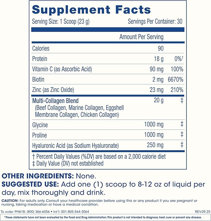 ProHealth Longevity Collagen Complete Powder - for People Over 40. 20g Multi Collagen. Hyaluronic Acid. for Joints Bones Hair Skin Muscles Gut - 30 Servings