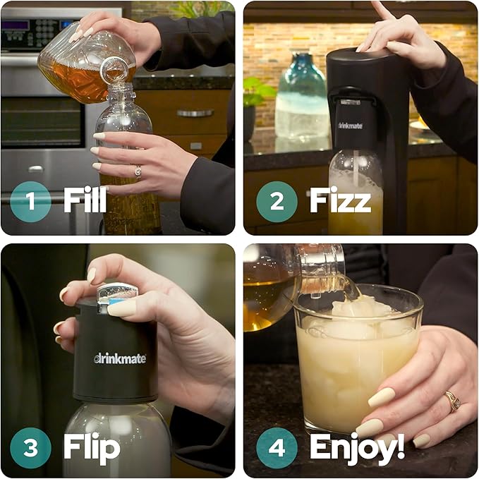 Drinkmate OmniFizz Sparkling Water and Soda Maker Carbonates Any Drink ULTIMATE BUNDLE - Includes three 60L CO2 Cylinders Two Carbonation Bottles and Fizz Infuser (Arctic Blue)