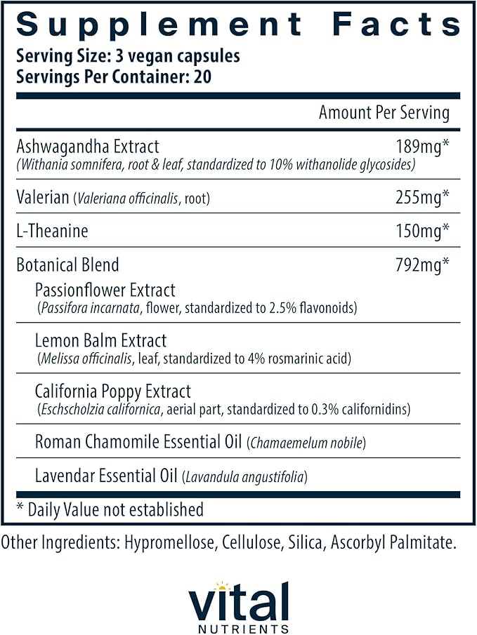 Vital Nutrients Tension Ease with Ashwagandha - Stress Relief Supplement for Relief of Occasional Stress and Nervous Tension - Gluten Dairy Soy Free - Non-GMO - 60 Capsules