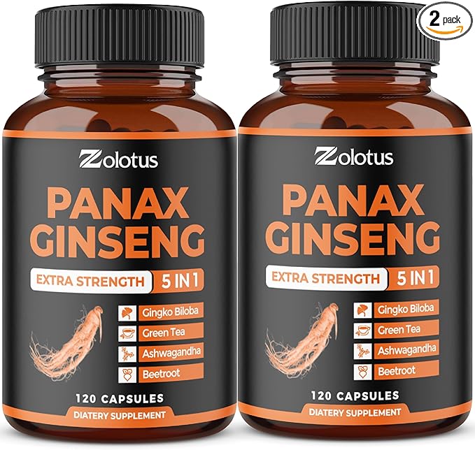 Zolotus Korean Red Panax Ginseng + Ginkgo Biloba Ashwagandha Beetroot Green Tea - 120 Capsules (Pack of 2)