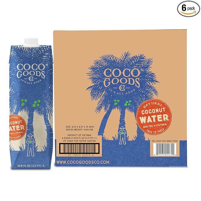 CocoGoodsCo Single-Origin 100% Natural Coconut Water (33.8 FL OZ / 6 pack)