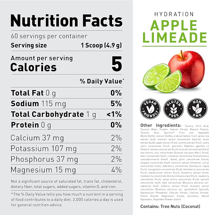 Kaged Electrolyte Hydration Powder Hydracharge Apple Limeade Sports Drink for Men and Women Pre Post Intra Workout Supplement 60 Servings