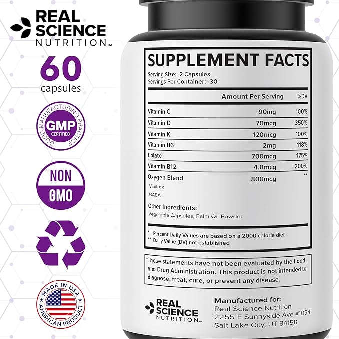 Real Science Oxygenate Miracle – Daily Lung &amp Circulation Support Supplement for Breathing Comfort and Energy – Supports Respiratory Function and Overall Wellness 60 Caps