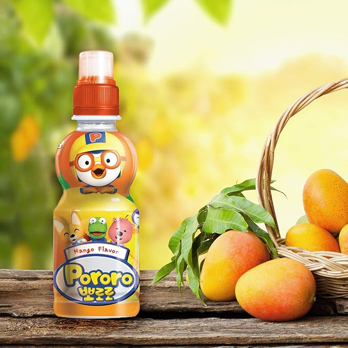 Paldo Fun &amp Yum Pororo Kids Mango Flavor Drink Pack of 8 Fruit Juice Drinks with Comfortable Push-Pull Sports Cap Perfect Drink for Children 7.95 fl oz. x 8