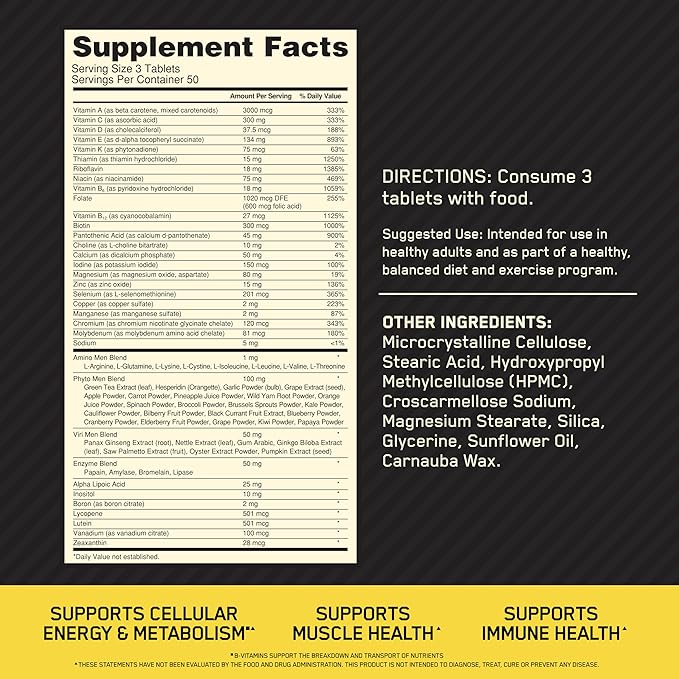 Optimum Nutrition Opti-Men Vitamin C Zinc and Vitamin D E B12 for Immune Support Mens Daily Multivitamin Supplement 150 Count (Packaging May Vary)