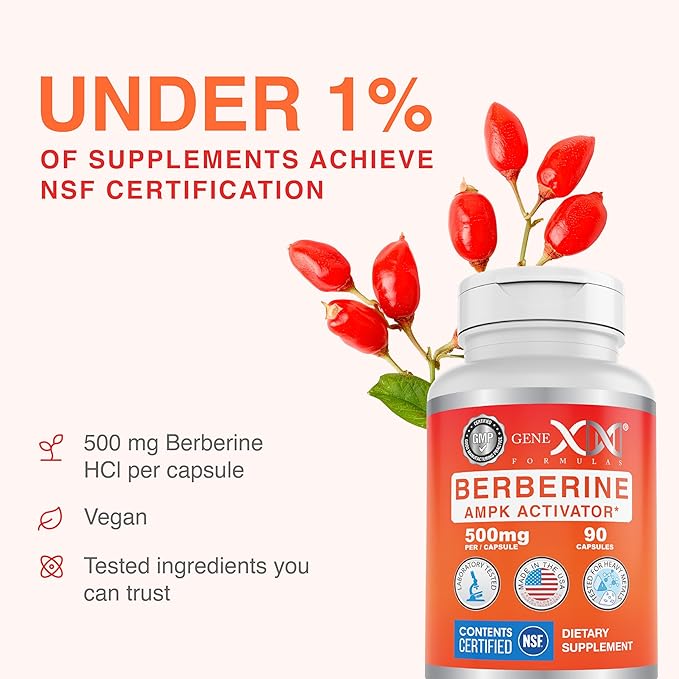Genex Formulas Berberine HCl 500mg (3 Pack) - NSF Certified for Safety Quality &amp Label Accuracy - Supports Immune Health - Non-GMO Gluten Free Vegetarian