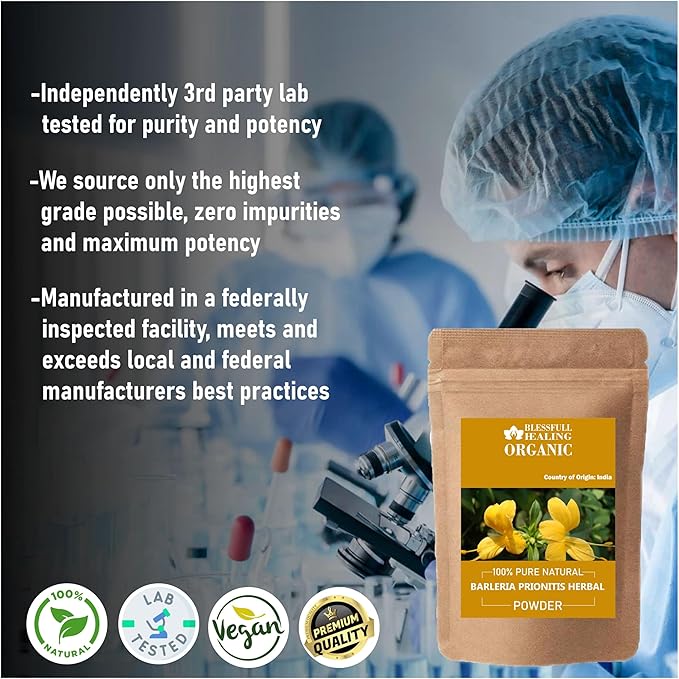 Organic Barleria Prionitis Herbal Powder 100% Pure Natural 300 Gram / 10.58 oz