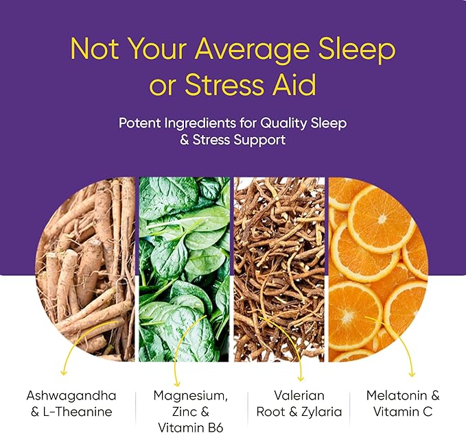 De-Stress &amp Sleep Supplement - 10-in-1 Natural Sleep Aid for Adults Daily Multivitamin with Magnesium Melatonin Ashwagandha L Theanine Valerian Root Sleeping Pills for Men and Women 30 Pack