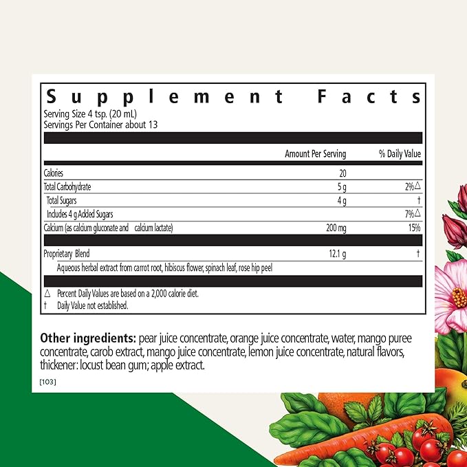 Floradix Calcium Liquid Supplement - Supports Strong Bones &amp Teeth - Calcium Gluconate &amp Lactate - Gentle to Digest &amp Easily Absorbed - Vegan Non-GMO - 8.5 fl oz