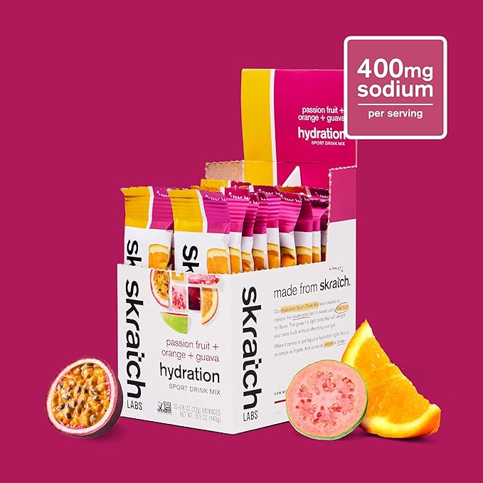 Skratch Labs Hydration Sports Drink Mix Packets – Real‑Fruit Electrolyte Powder for Fast Hydration &amp Endurance | Passion Fruit Orange Guava | 20 Pack | Vegan Non‑GMO Clean Ingredients