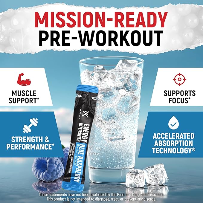 CardoMax - Energy Drink Packets - Liquid Preworkout for Men &amp Women Caffeine Packets with BCAA Vitamin B12 Vitamin B6 &amp B3 - Sugar-Free Zero Calorie Vegan &amp Keto - 15 Stick Packs - Blu