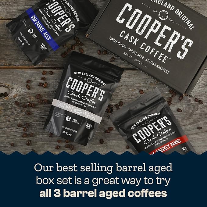 Bourbon Barrel Aged Coffee Whole Bean Set Single Origin Sumatra Whiskey Ethiopian Rye Rwanda Rum Roasted Coffee Beans (Whole Bean 4 Ounce (Pack of 3))