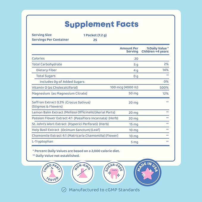 JoySpring Saffron for Kids – Mood Magic Pixie Sticks with Magnesium Citrate &amp Vitamin D3 – Herbal Saffron Extract Drink Mix Sugar Free Cherry Lime Powder | 4+ Years | 25 Servings