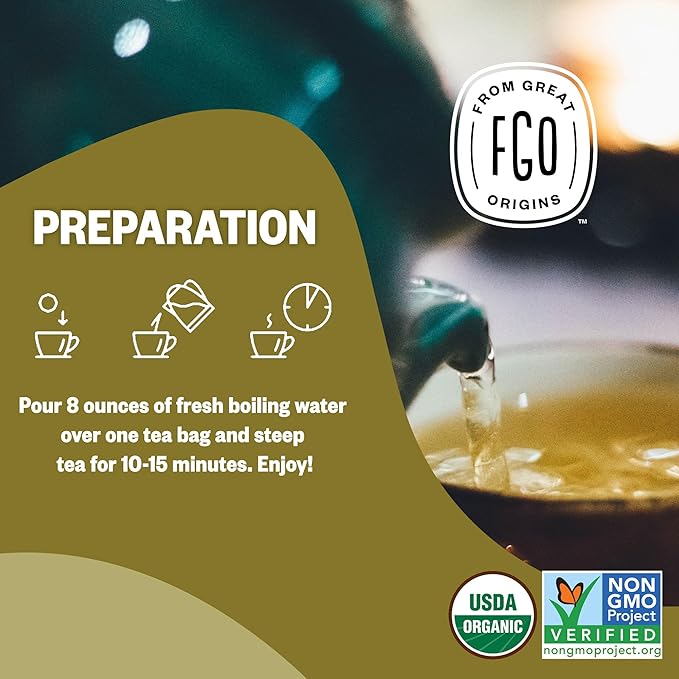 FGO Organic Ginger Tea 100 Count Eco-Conscious Tea Bags Caffeine Free Packaging May Vary (Pack of 1)